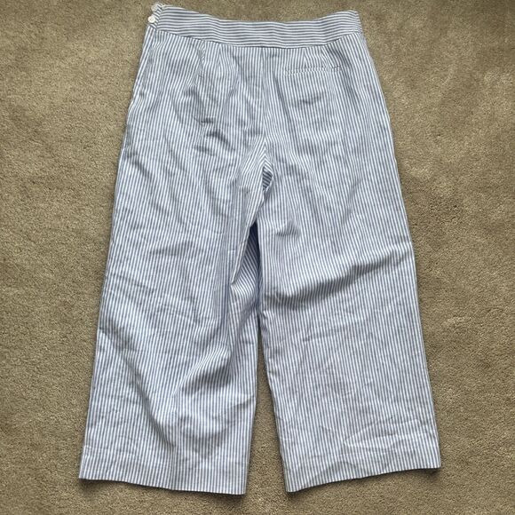 Talbots Linen Crop Pants Womens 14 Wide Leg Striped Blue Side Zip Career Preppy - Picture 8 of 8